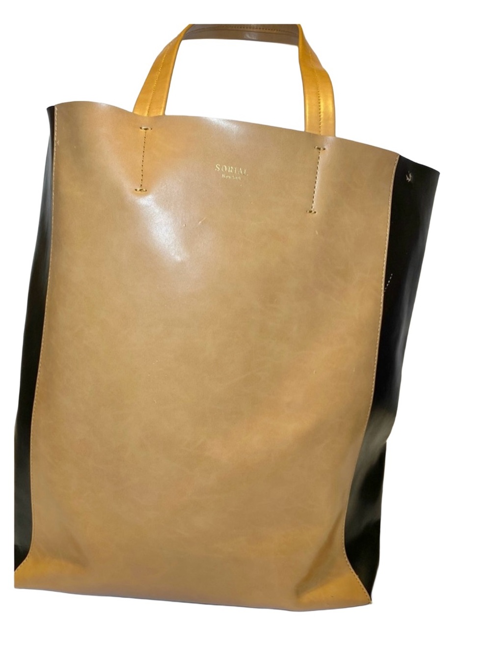 Sorial New York‎ Black & Tan Color Block Leather Tote Handbag Shoulder
Bag Large